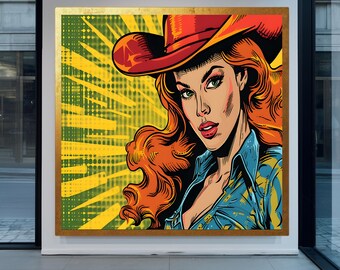 Pop Art Cowgirl Canvas Print | Retro Western Home Decor