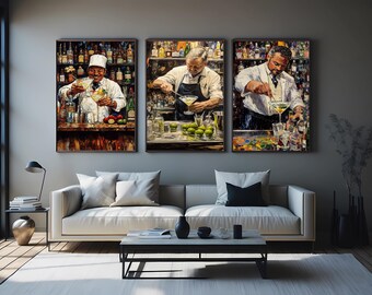 Bartender Martini Wall Art With Realistic Oil Painting Style Cocktail Scene Perfect For Bar Kitchen Or Lounge Decor Surreal Bar Man Wall Art