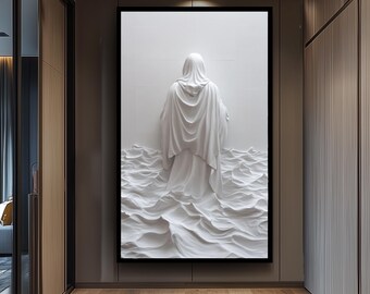 Modern Jesus Wall Art Sculpture in White for Christian Home Decor, Religious Spiritual Wall Hanging for Living Room or Prayer Room Jesus Art