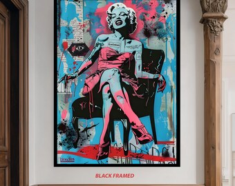 Street Art Style Canvas Print of Glamorous Woman in Red Dress Inspired by Pop Culture Graffiti Collage Modern Wall Art Vintage Pop Wall Art