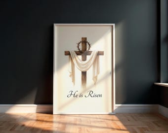 Jesus Christian Wall Art Christian Cross Decor with Crown of Thorns Religious Resurrection Canvas Print Faith-Based Home Gift, Christian Art