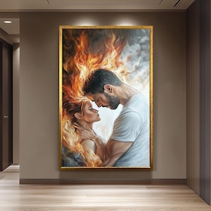 Passionate Love Painting on Canvas, Fiery Romantic Couple Wall Art, Hand Painted Intimate Artwork, Emotional Lovers Portrait, Unique Gift