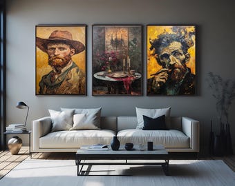Van Gogh Art Prints Set, Starry Night Inspired Wall Decor, Post Impressionist Canvas Set for Bedroom, Living Room or Art Lover’s Home