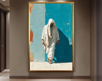 Modern Minimalist Jesus Walking Painting in Earth Tones Christian Wall Art Print for Faith-Based Home Decor or Prayer Room Accent Jesus Art