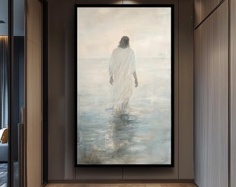Impressionist Jesus Walking on Water Wall Art, Soft Abstract Christian Canvas Print for Spiritual Faith-Based Home Room Decor Jesus Wall Art