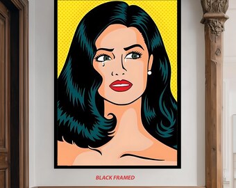 Pop Art Canvas of Crying Woman with Black Hair Red Lips and Yellow Background in Retro Comic Style for Colorful Modern Wall Decor Woman Art