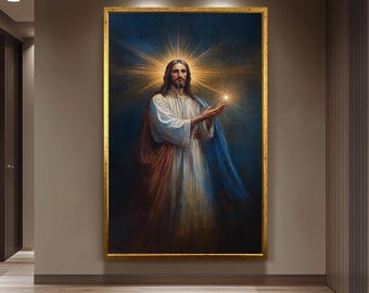 Jesus Christian Painting on Canvas, Divine Religious Artwork, Hand Painted Christian Wall Art, Sacred Savior Portrait, Jesus Painting,