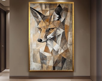 Abstract Geometric Cubist Fox Art Canvas Print – Modern Animal Wall Decor for Living Room, Office or Cabin Unique Gift for Wildlife Lovers