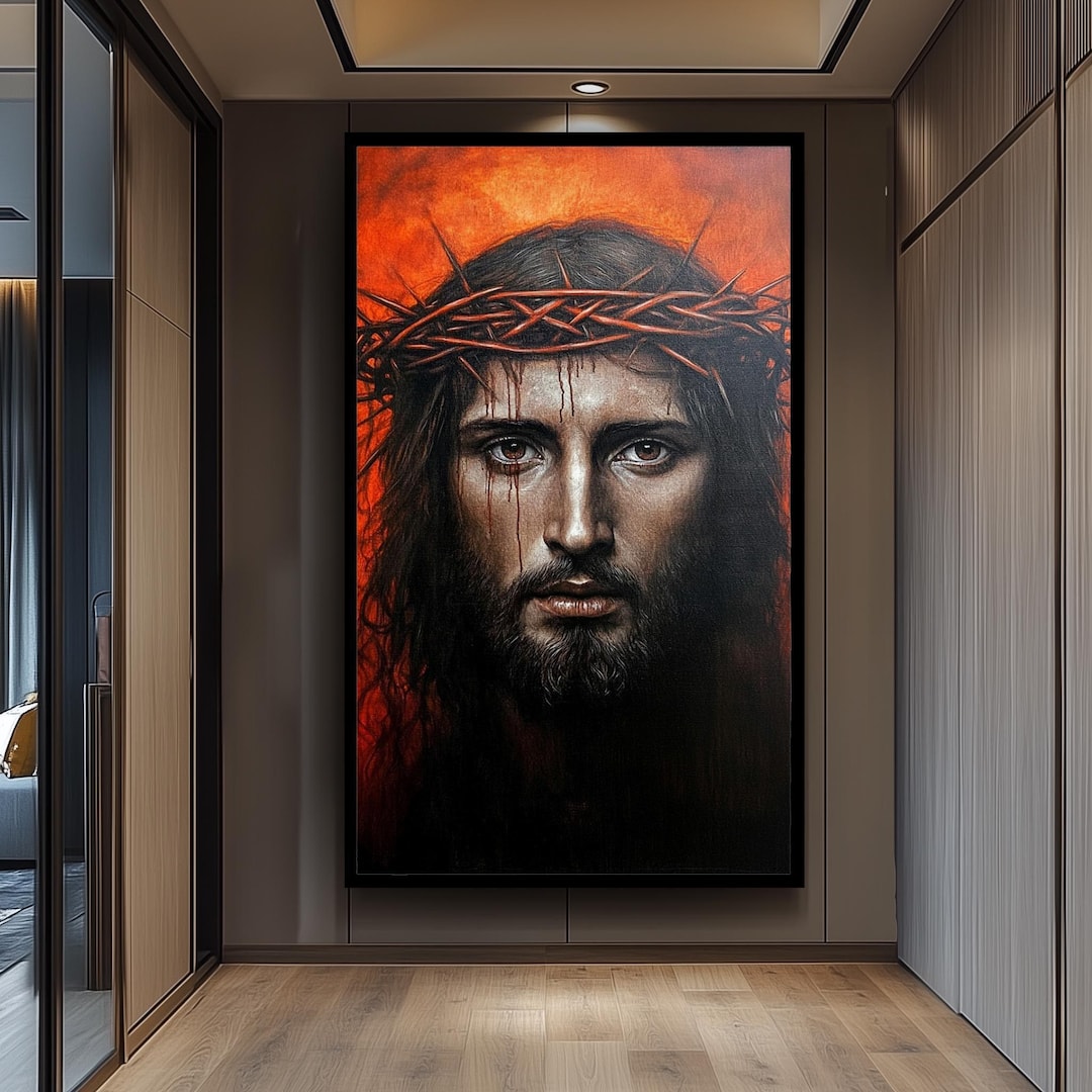 Jesus Christ Crown of Thorns Painting Christian Wall Art Spiritual ...