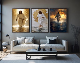 Jesus Christ Walking on Water Canvas Print Christian Wall Art Spiritual Religious Decor Inspiring Faith Based Artwork for Sacred Home Spaces