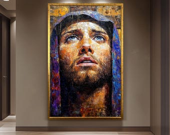 Jesus Christ Abstract Painting, Textured Religious Wall Art, Hand Painted Savior Portrait, Christian Faith Canvas, Spiritual Expressionist
