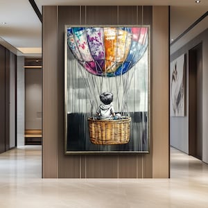 Graffiti Hot Air Balloon Painting, Urban Street Art Style, Hand Painted Child Adventure Canvas, Whimsical Wall Decor, Modern Art Gift