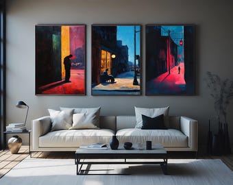 Noir Cityscape Canvas Print Set Urban Skyline, Modern Black and White Wall Art for Living Room or Office Minimalist Architectural Home Decor