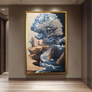 Surreal Woman Face Cliffscape Art Print: Fantasy Nature Canvas