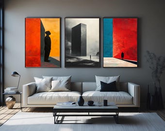 Surrealist Monolith Print Set: Minimalist Color Block Wall Art