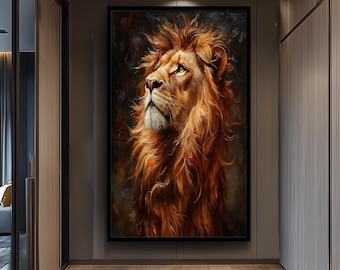 Majestic Lion Wall Art Canvas Print for Living Room, Regal Animal Painting with Dark Background, Jungle King Poster Home Decor Lion Wall Art