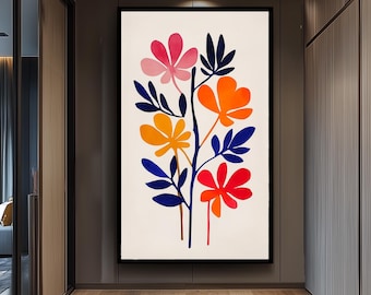 Matisse Floral Canvas Print Abstract Botanical  Colorful Modern Decor Vibrant Midcentury Inspired Artwork for Trendy Contemporary Interiors