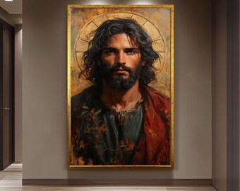 Jesus Christ Portrait Painting, Sacred Religious Artwork, Hand Painted Christian Wall Art, Divine Savior Canvas, Catholic Wall Art