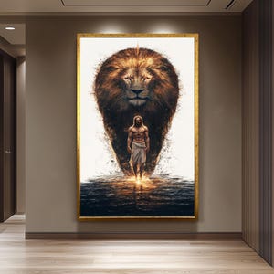 Jesus and Lion Canvas Wall  Print – Christian Religious Decor for Living Room, Church or Prayer Room Powerful Faith-Based Gift for Believers