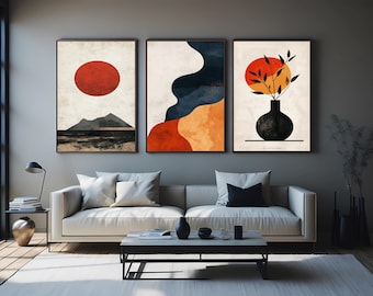 Boho Abstract Landscape Wall Art Set: Earth Tone Geometric Prints