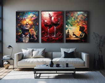 Abstract Wine & Cocktail Canvas Print Set: Modern Bar Art