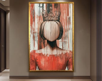 Surreal Faceless Queen Wall Art, Abstract Gothic Portrait Print, Crowned Woman Painting, Women Fantasy Royalty Decor, Women Wall Art