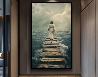 Jesus Walking on Water Pier Canvas – Faithful Christian Wall Art for Spiritual Reflection, Religious Home Decor or Inspiring Gift Idea