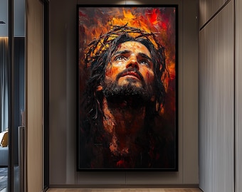 Jesus Christ Crown of Thorns Painting, Passion of Christ Artwork, Hand Painted Religious Wall Art, Christian Faith Canvas, Spiritual Decor