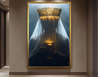 Impresión en lienzo de un retrato de reina mística, arte mural gótico surrealista