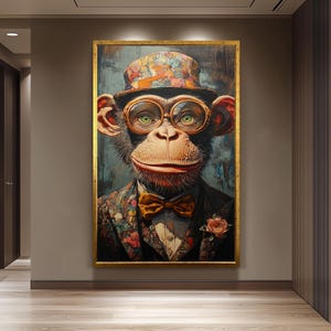 Dapper Monkey Portrait Canvas Print – Surreal Animal Wall Art