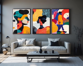 Abstract Geometric Portrait Canvas Art: Modern Bold Color Wall Decor