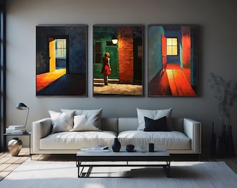 Red Dress Woman Art Print Set of 2, Modern Abstract Female Wall Art for Bedroom or Living Room, Elegant Minimalist Fashion Home Decor