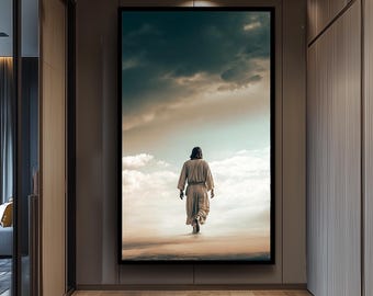 Jesus Walking on Clouds Canvas Art – Inspirational Christian Wall Print for Faithful Home Decor, Spiritual Gift or Heavenly Religious Accent