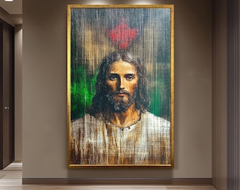 Textured Sacred Heart Jesus Canvas Art – Rustic Vintage Christian Wall Decor for Faithful Home, Prayer Room or Catholic Jesus Wall Art