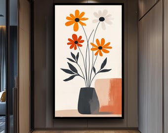 Retro Modern Matisse Style Flower Print, Minimalist Orange Floral Wall Art Poster for Boho Scandinavian Abstract Home Decor Floral Wall Art