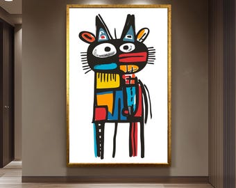Abstract Animal Wall Art Print in Picasso and Basquiat Style, Colorful Modern Street Art Inspired Poster for Bold Contemporary Decor