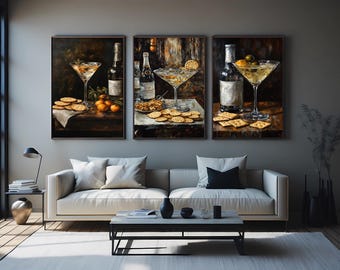 Cocktail & Snack Still Life Art Prints - Luxury Bar Decor, Set of 3