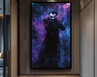 Dark Clown Abstract Canvas Wall Art  Mysterious Smoke Artwork for Comic Fans, Villain-Inspired Decor or Gothic Pop Culture Gift Idea