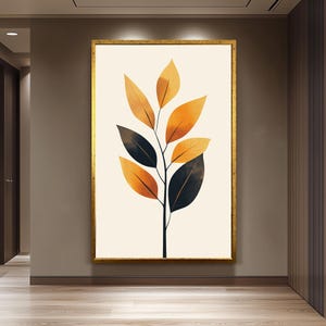 Minimalist Botanical Wall Art Print with Autumn Leaves Design, Modern Plant Illustration for Living Room or Office Decor, Nature Leaf Poster