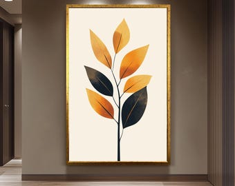 Minimalist Botanical Wall Art Print with Autumn Leaves Design, Modern Plant Illustration for Living Room or Office Decor, Nature Leaf Poster