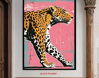 Pink Leopard Canvas Print, Grunge Pop Art, Urban Wall Decor