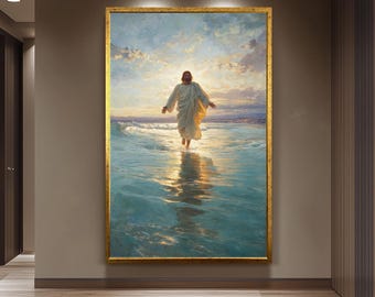 Jesus Walking on Water Canvas Art Christian Wall Decor Spiritual Religious Print Inspiring Faith Based Artwork for Modern Home Interiors