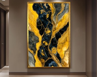 Luxury Black Gold Abstract Marble Texture Canvas Wall Art With Glitter Accents And Deep Elegant Swirls For Modern Home Decor  Colorful Art