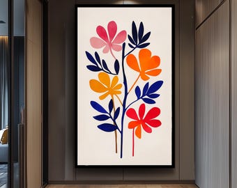 Matisse Inspired Floral Minimalist Wall Art Print, Colorful Abstract Botanical Poster, Modern Boho Flower Artwork for Home or Office Decor