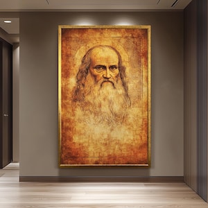 Leonardo da Vinci Vintage Portrait Wall Art Print, Aged Sketch Style Renaissance Drawing for Classic Art History Decor and Study Spaces