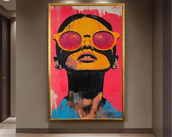 Bold Pop Art Woman Wall Art Colorful Sunglasses Portrait Canvas Print, Modern Graffiti Style Painting for Urban and Contemporary Décor
