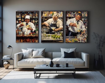 Martini Cocktail Print Set of 3, Surreal Bartender Wall Art, Whimsical Drink Illustration Decor, Vintage Bar Artwork for Kitchen or Lounge