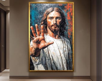 Jesus Christ Painting, Hand Painted Religious Wall Art, Abstract Christian Decor, Savior Portrait Canvas, Spiritual Faith-Inspired Artwork
