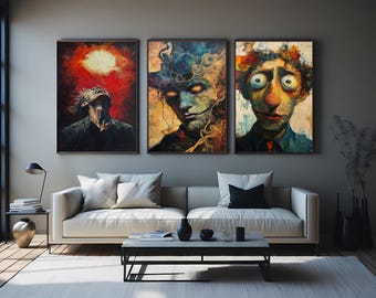 Surreal Horror Canvas Print Set: Phantom, Screaming Figure, Dark Art