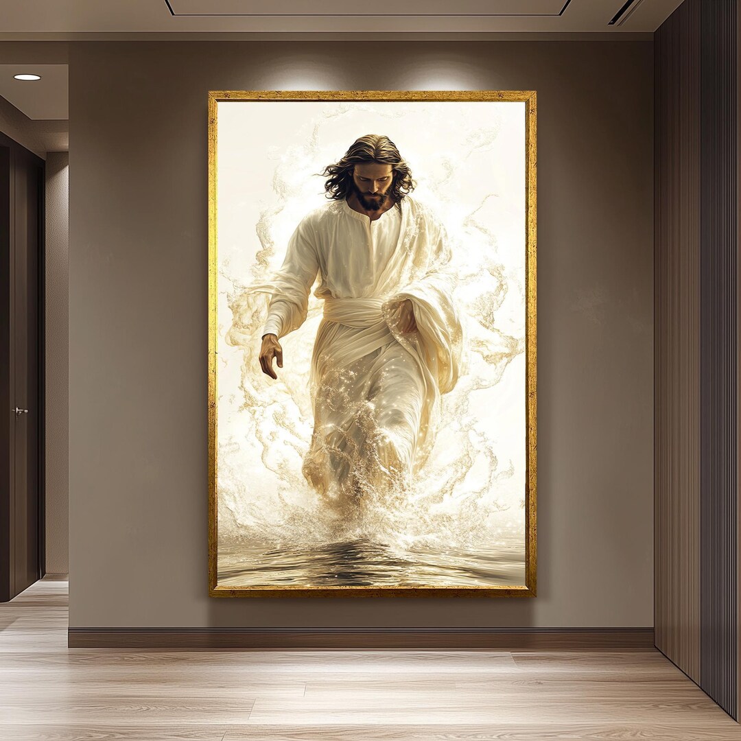 Jesus Walking on Water Canvas Print Gold Tone Christian Wall Art ...